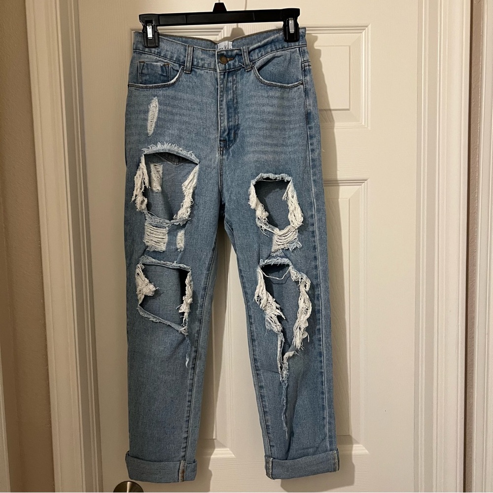 Princess Polly High Rise Ripped Blue Jeans